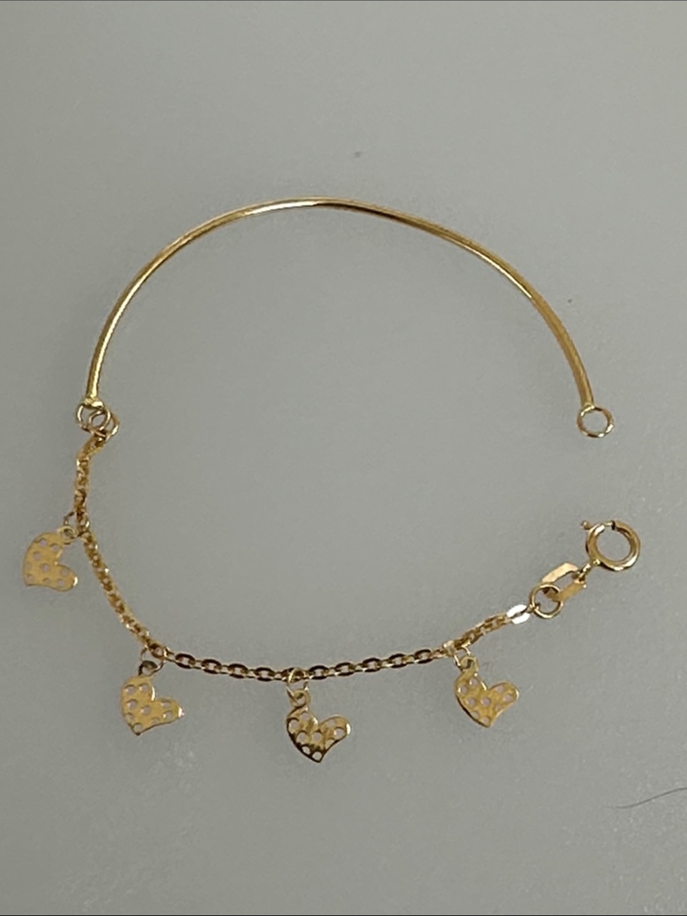 18k Real Solid Gold Heart Charm Bracelet